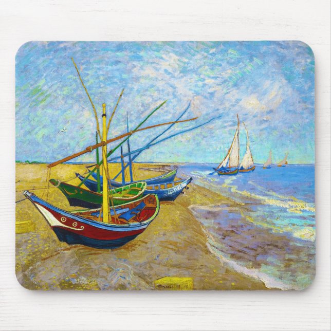 Fishing Boats on the Beach by Vincent Van Gogh Mouse Mat (Front)