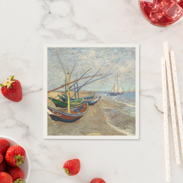 Fishing Boats on the Beach by Vincent Van Gogh  Napkin (Insitu)