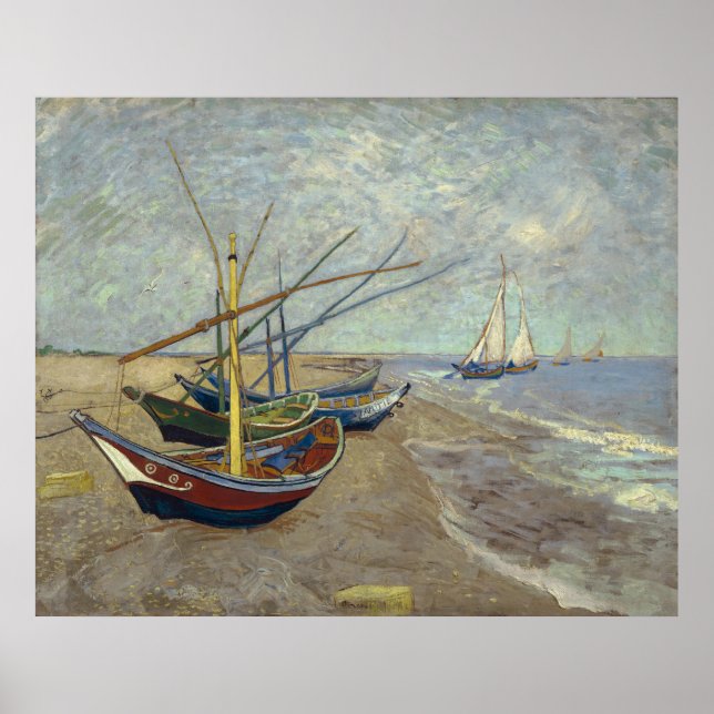Fishing Boats on the Beach by Vincent Van Gogh Poster (Front)