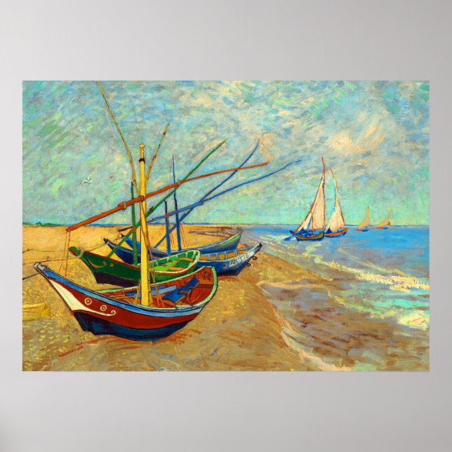 Fishing Boats on the Beach by Vincent van Gogh Poster (Front)