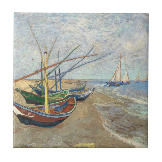 Fishing Boats on the Beach by Vincent Van Gogh  Tile (Front)