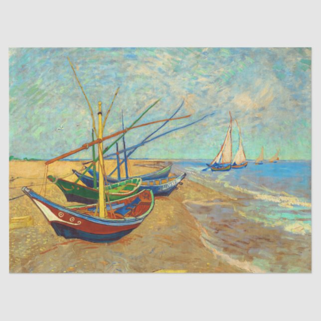 Fishing Boats on the Beach by Vincent van Gogh Tissue Paper (Front)