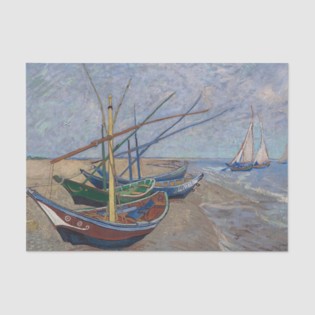 Fishing Boats on the Beach Van Gogh Decoupage  Tissue Paper (Front)