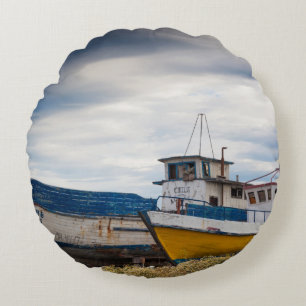 Fishing boats round cushion