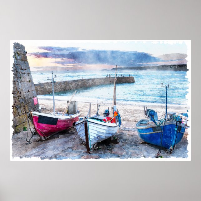 Fishing Boats - Sennen Cove, Cornwall, UK Poster (Front)