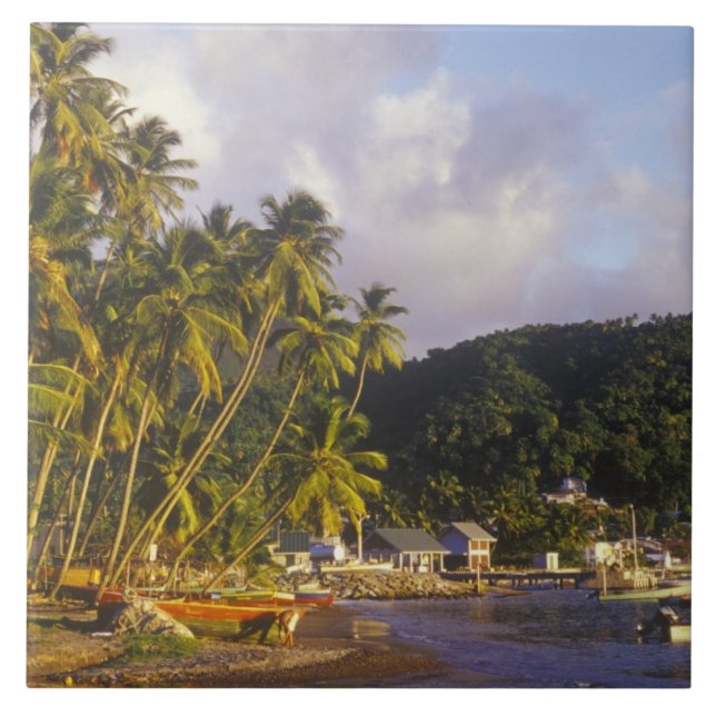 Fishing boats, Soufriere, St Lucia, Caribbean Tile (Front)