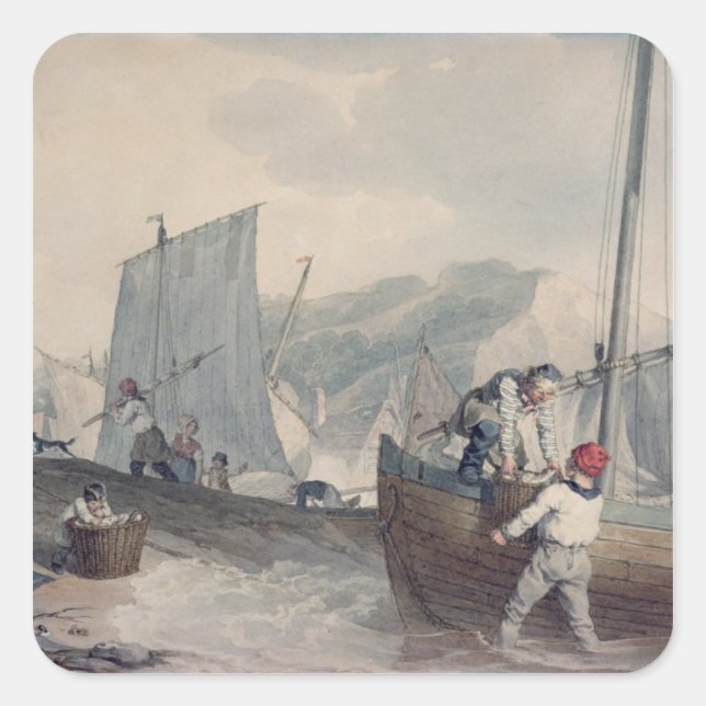 Fishing Boats Unloading Square Sticker (Front)