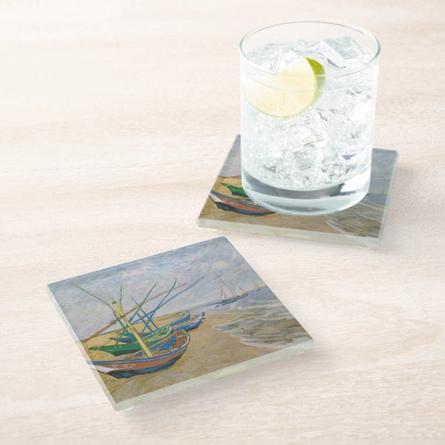 Fishing Boats | Vincent van Gogh Glass Coaster (Angled)