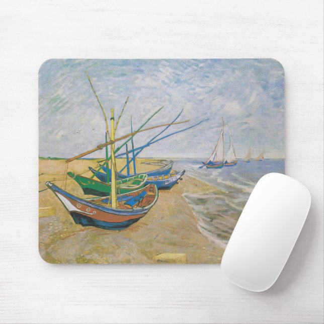 Fishing Boats | Vincent van Gogh Mouse Mat (With Mouse)