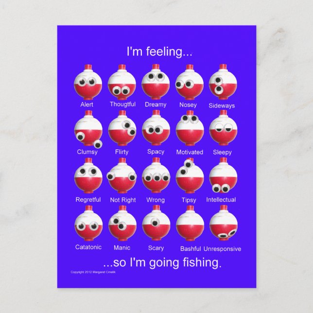 Fishing Bobbers, Funny Fishing Moods, Emotions  Postcard (Front)