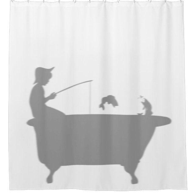 Fishing Boy Fish Behind Tub Silhouette Shadow Fun Shower Curtain (Front)