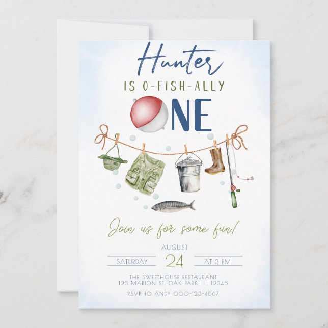 Fishing Boy O-Fish-Ally One 1st Birthday  Invitation (Front)