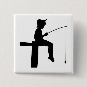 Fishing Boy Silhouette 15 Cm Square Badge