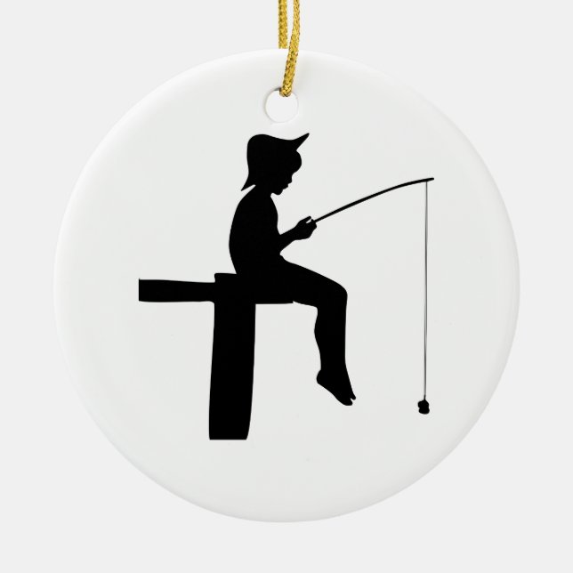 Fishing Boy Silhouette Ceramic Tree Decoration (Front)