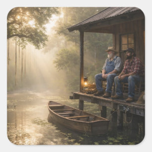 Fishing Cabin in The Louisiana Bayou Square Sticker