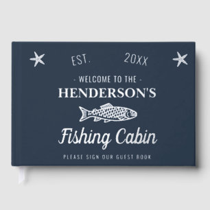 Fishing Cabin Personalised Welcome Silver Fish Guest Book
