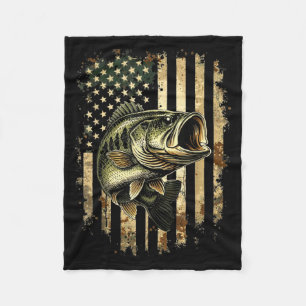 Fishing Camo American Flag B Fish Boy Men Dad Fleece Blanket
