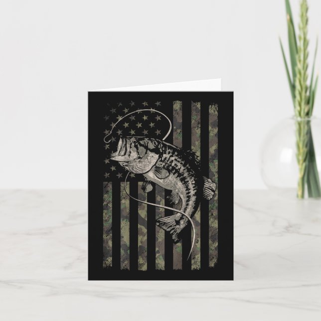 Fishing Camo American Flag B Fish  Card (Front)