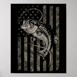 Fishing Camo American Flag B Fish (design On Back) Poster