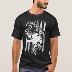 Fishing Camo American Flag Bass Fish T-Shirt