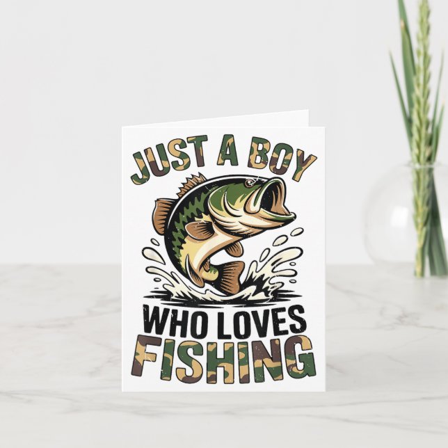 Fishing Camo B Fish Youth Just A Boy Who Loves Fis Card (Front)