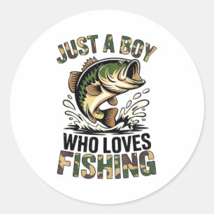 Fishing Camo B Fish Youth Just A Boy Who Loves Fis Classic Round Sticker