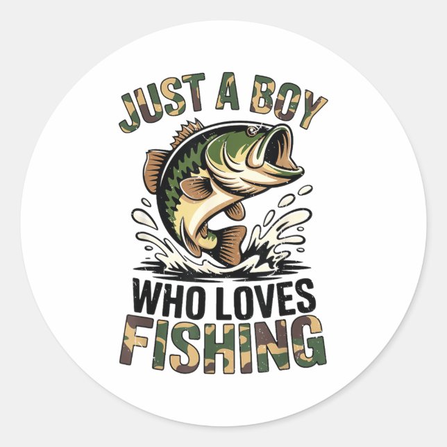 Fishing Camo B Fish Youth Just A Boy Who Loves Fis Classic Round Sticker (Front)