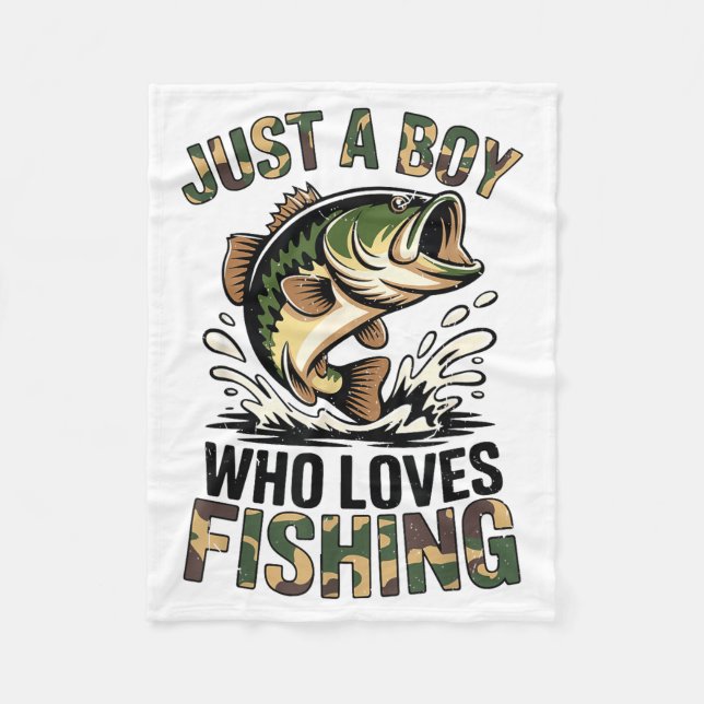 Fishing Camo B Fish Youth Just A Boy Who Loves Fis Fleece Blanket (Front)