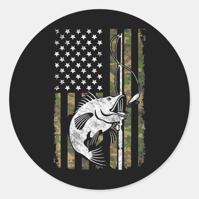 Fishing Camouflage American USA flag Fisherman Classic Round Sticker (Front)