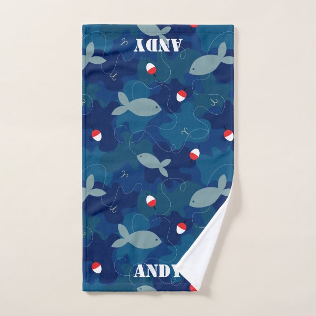 Fishing Camouflage Blue Personalised Hand Towel (Hand Towel)