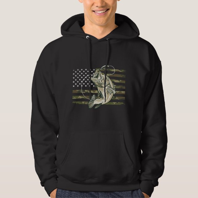 Fishing Camouflage US American Flag Bass Fish Fish Hoodie (Front)