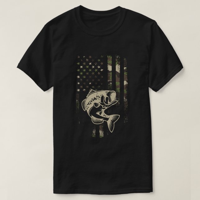 Fishing Camouflage USA Flag Bass Fisherman Gift T-Shirt (Design Front)