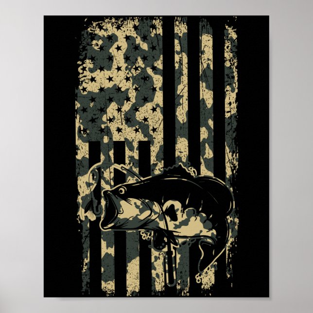 Fishing Camouflage USA Flag for Bass Fisherman Poster (Front)
