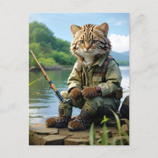 fishing cat at the lake / fischende Katze am See Postcard