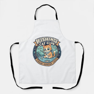 Fishing Cat Cute Cat T-Shirt Design - Fishing Cat Apron