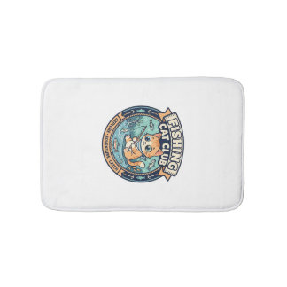 Fishing Cat Cute Cat T-Shirt Design - Fishing Cat  Bath Mat
