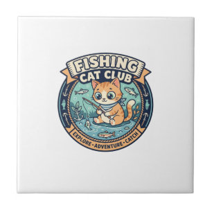 Fishing Cat Cute Cat T-Shirt Design - Fishing Cat Tile