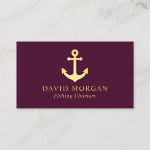 Fishing Charters Anchor Logo Burgundy And Gold  Business Card