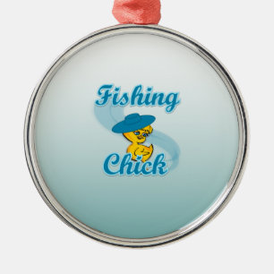 Fishing Chick #3 Metal Tree Decoration