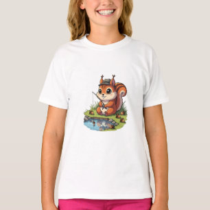 Fishing Chipmunk Forest Adventure Kids T-Shirt