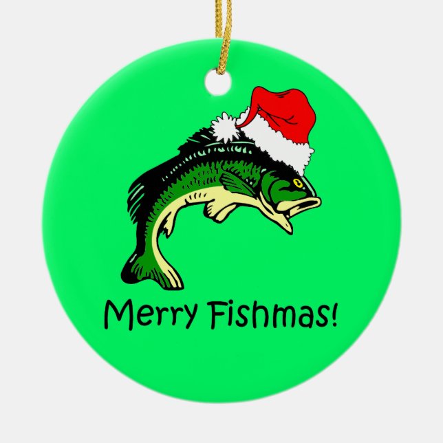 fishing Christmas Ceramic Tree Decoration (Front)