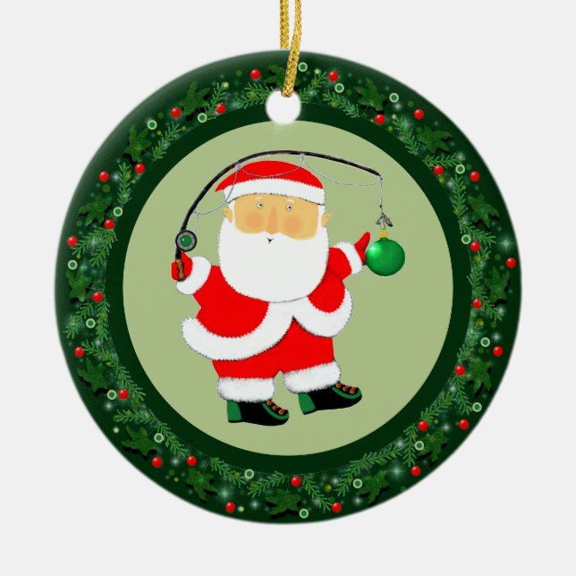 Fishing Christmas Collectable Ceramic Tree Decoration (Front)