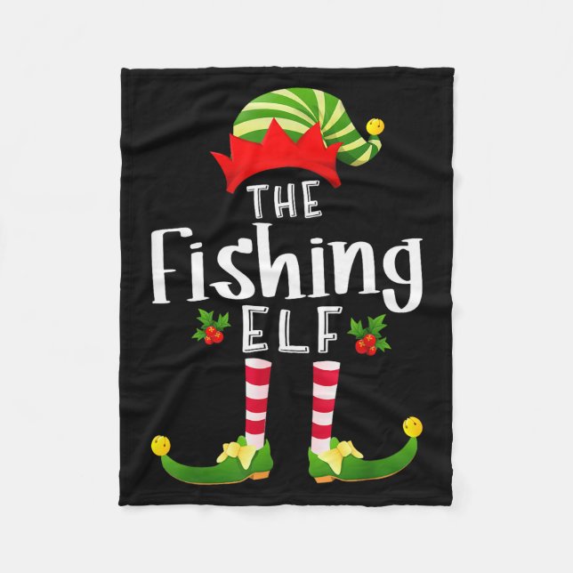 Fishing Christmas Elf Matching Pajama X-mas Party  Fleece Blanket (Front)