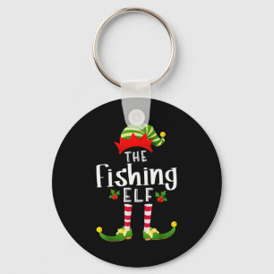 Fishing Christmas Elf Matching Pajama X-mas Party Key Ring