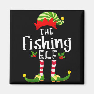 Fishing Christmas Elf Matching Pajama X-mas Party Magnet