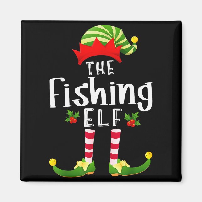 Fishing Christmas Elf Matching Pajama X-mas Party  Magnet (Front)