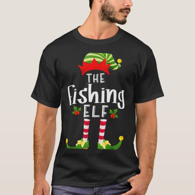 Fishing Christmas Elf Matching Pajama X-mas Party  T-Shirt (Front)