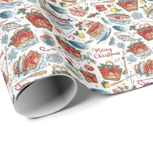 Fishing Christmas Gift bag  Wrapping Paper (Roll Corner)