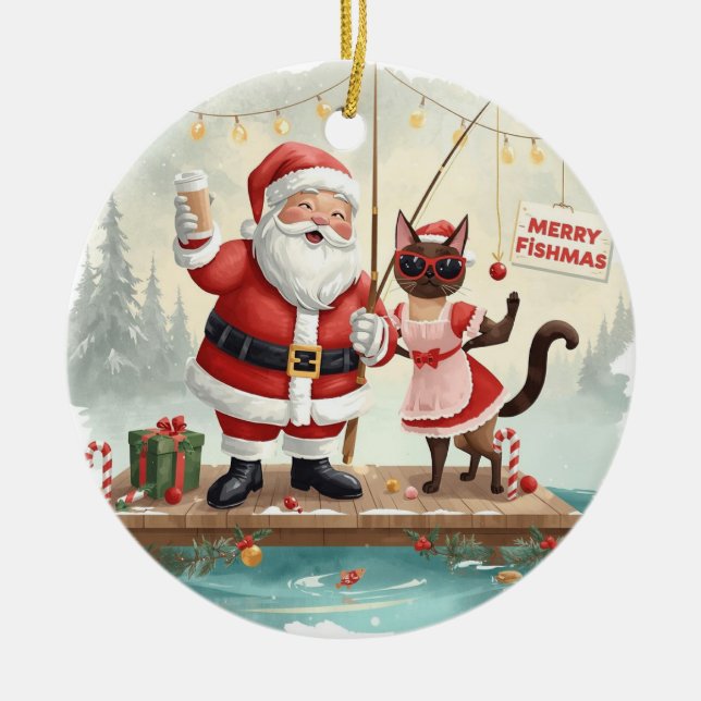 Fishing Christmas Themed  Ceramic Tree Decoration (Front)