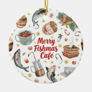 Fishing Christmas Themed Ceramic Tree Decoration